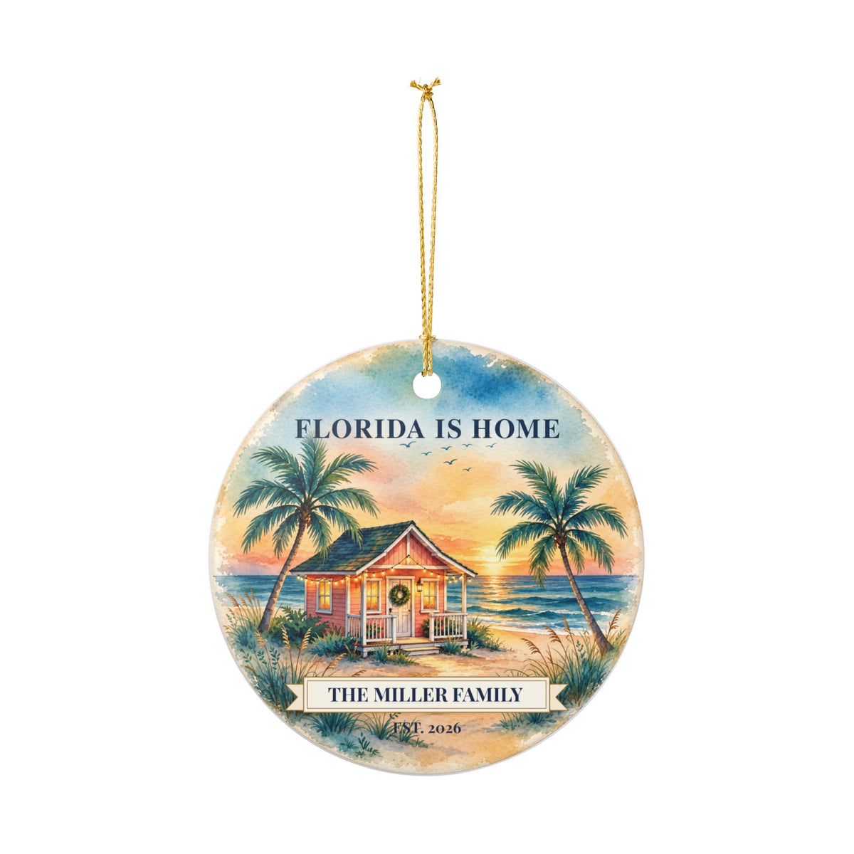 Personalized Florida Is Home Christmas Ornament, Custom Family Name & Year, Beach Cottage Keepsake, New Home Florida Gift