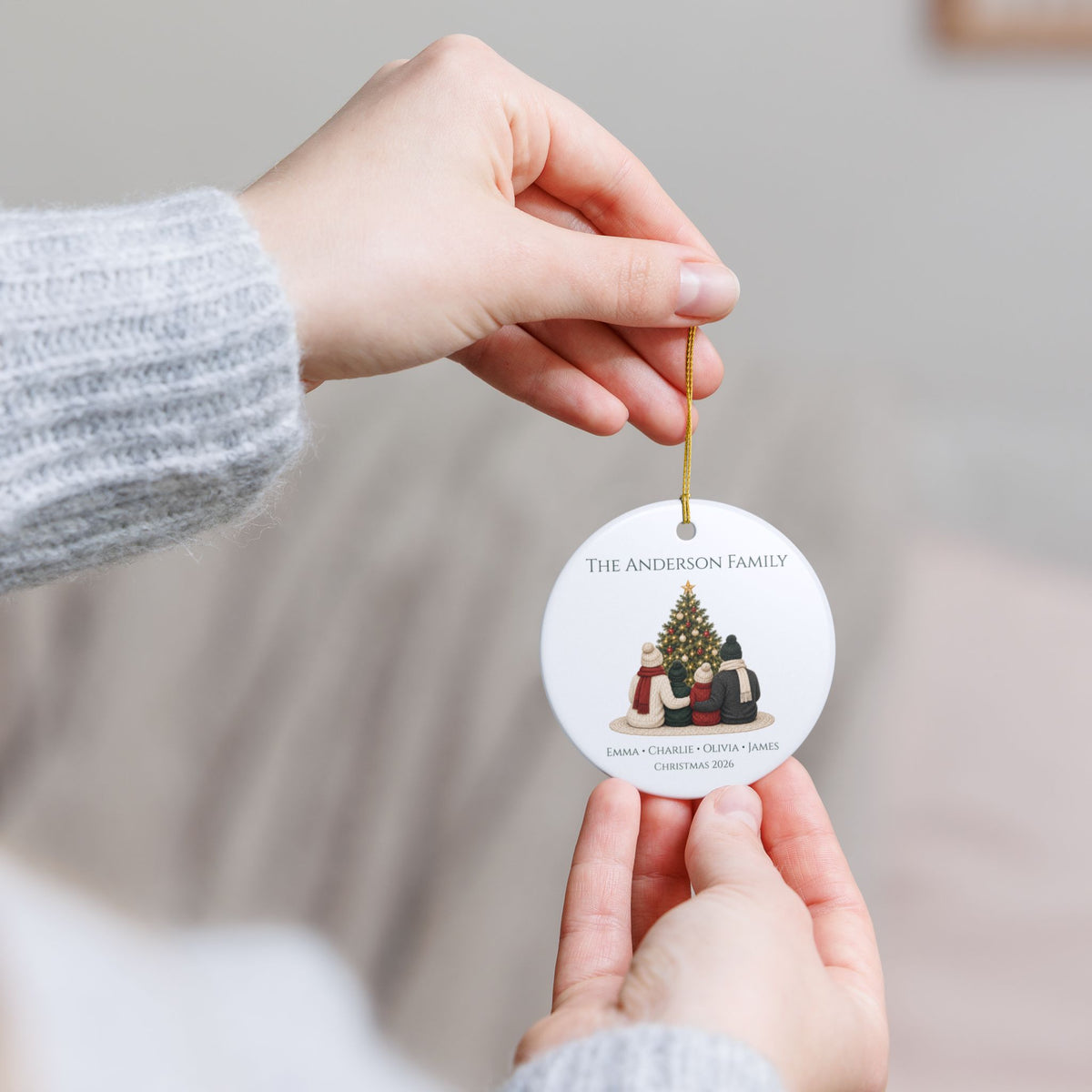 Personalized Family of 4 Christmas Ornament — Names & Year