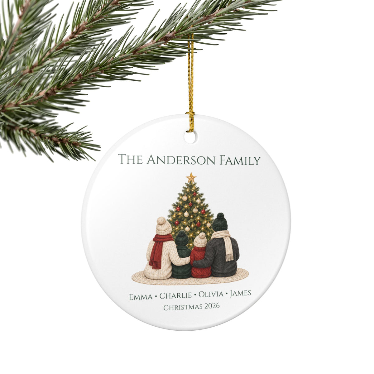 Personalized Family of 4 Christmas Ornament — Names & Year
