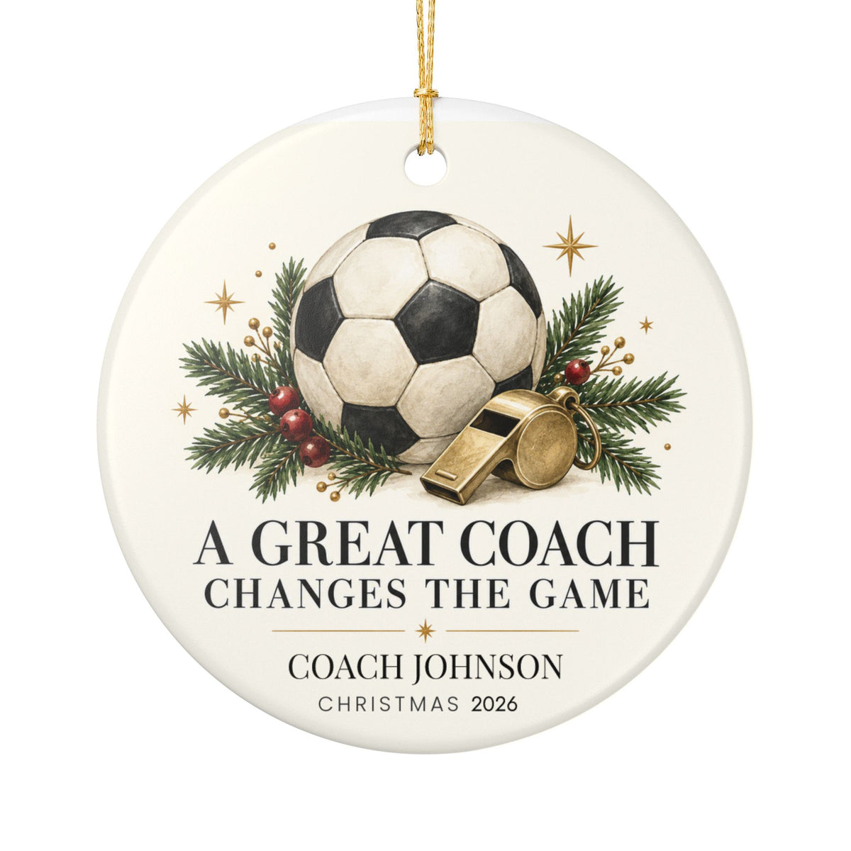 Personalized Soccer Coach Christmas Ornament, Custom Coach Name & Year, Soccer Coach Gift, Team Thank You Gift