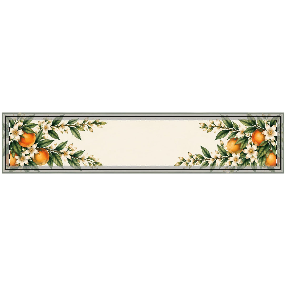 Florida Orange Blossom quilted table runner, 14 x 72 inches, ivory center with orange and white blossom ends