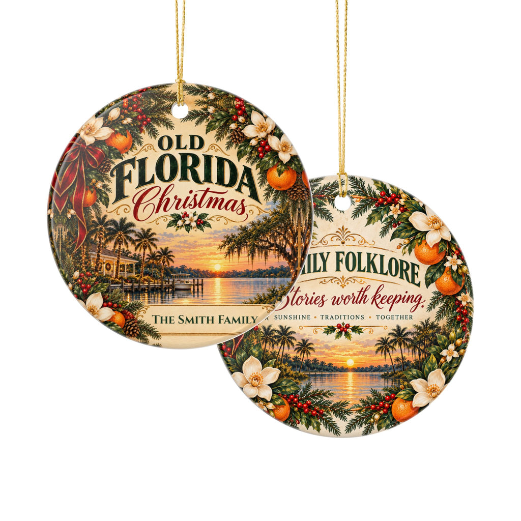 Personalized Old Florida Christmas Ornament, Custom Family Name or Year, Florida Christmas Keepsake, Palm Tree Coastal Gift
