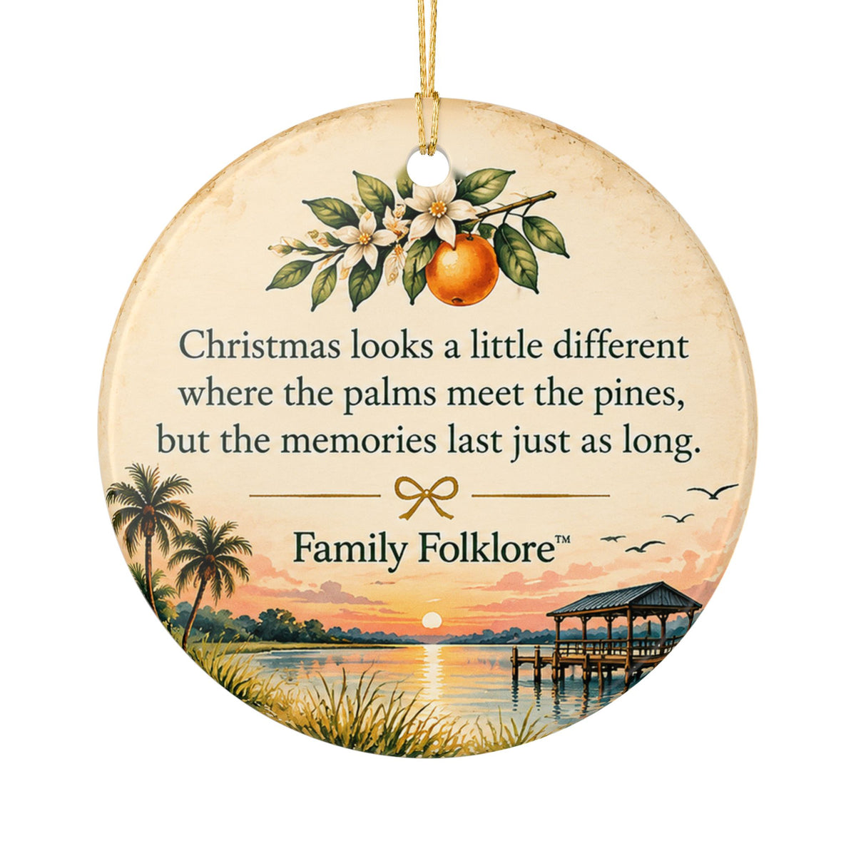 Personalized Home for the Holidays Florida Christmas Ornament, Custom Year, Vintage Postcard Keepsake by Family Folklore™