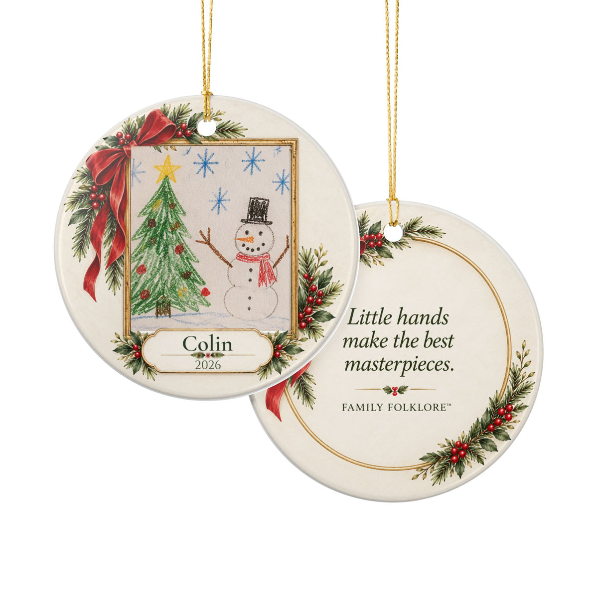 Personalized Kids Artwork or Photo Christmas Ornament – Name & Year Keepsake