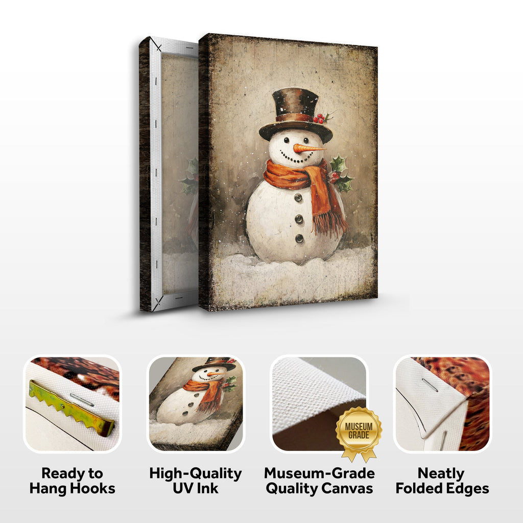 Vintage Snowman Christmas Canvas Wall Art