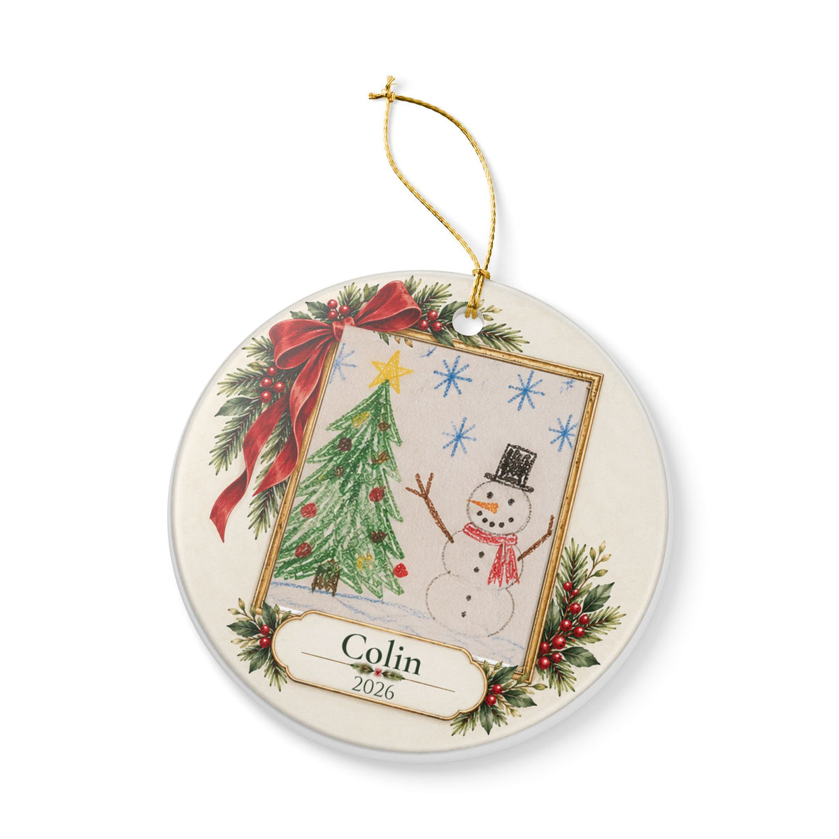 Personalized Kids Artwork or Photo Christmas Ornament – Name & Year Keepsake