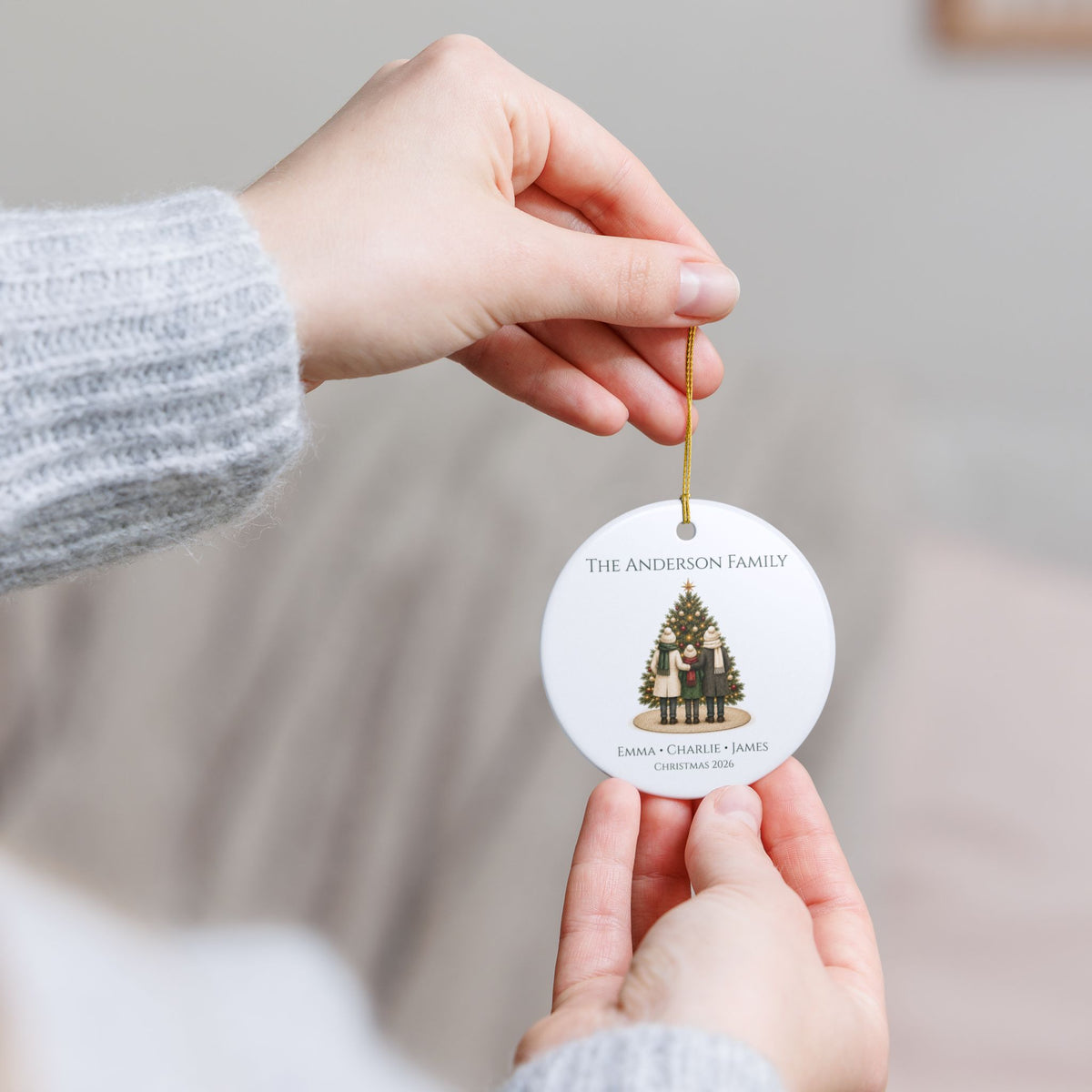 Personalized Family of 3 Christmas Ornament — Names & Year