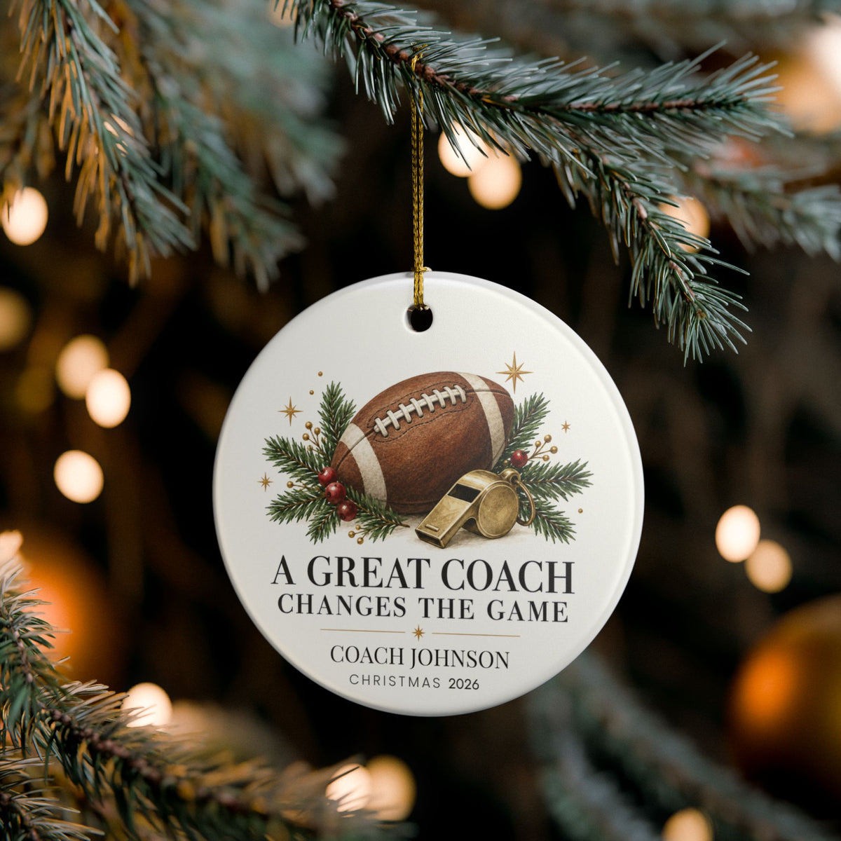 Personalized Great Coach Christmas Ornament — Five Sports