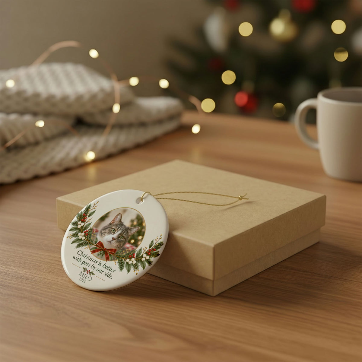 Personalized Pet Photo Christmas Ornament — Name & Year