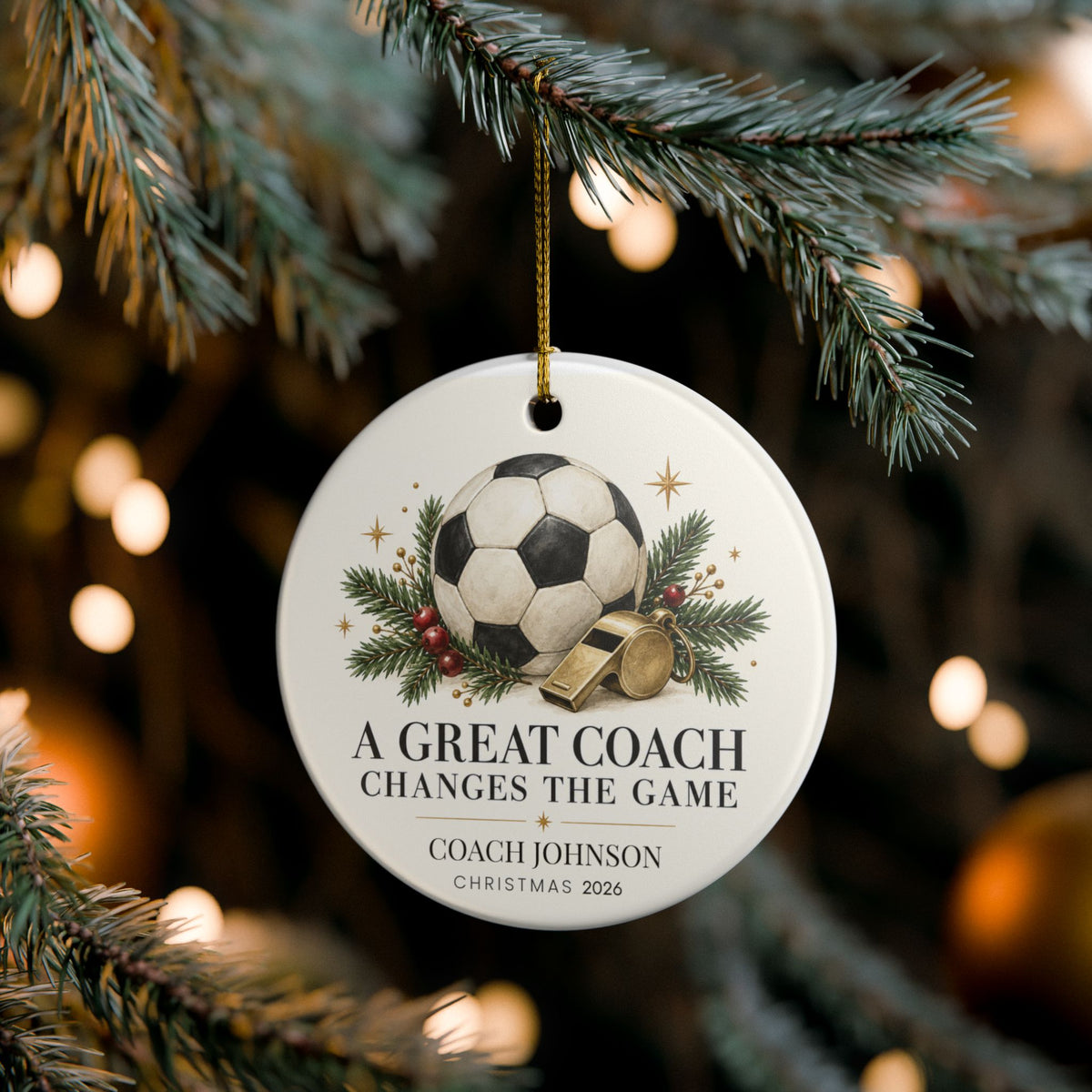 Personalized Soccer Coach Christmas Ornament, Custom Coach Name & Year, Soccer Coach Gift, Team Thank You Gift