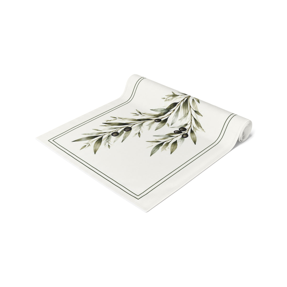 Olive Branch Table Runner, Ivory and Green Botanical Dining Decor, 16 × 72 Inches
