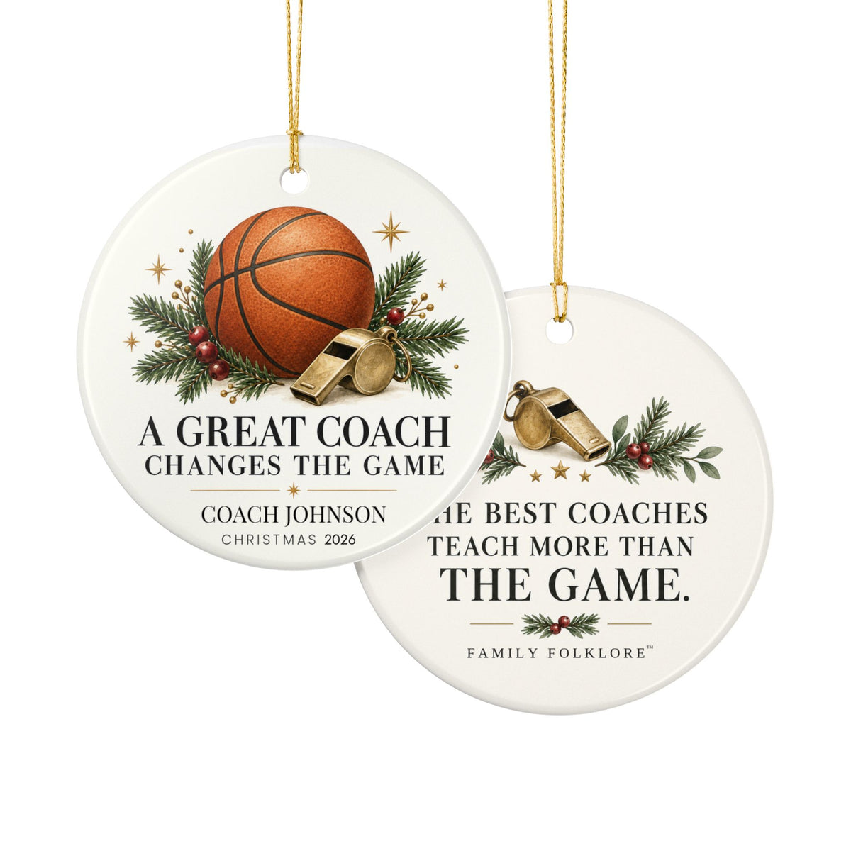 Personalized Basketball Coach Christmas Ornament, Custom Coach Name & Year, Basketball Coach Gift, Team Thank You Gift