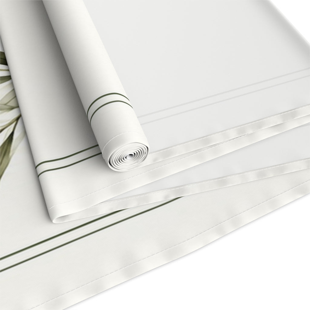 Olive Branch Table Runner, Ivory and Green Botanical Dining Decor, 16 × 72 Inches