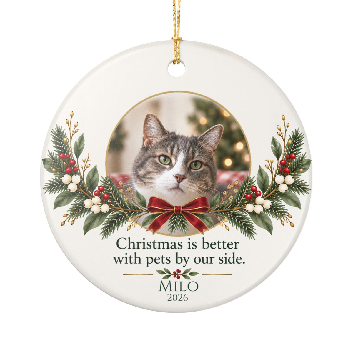 Personalized Pet Photo Christmas Ornament — Name & Year