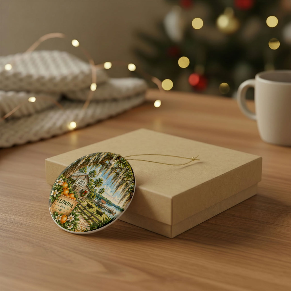 Personalized Old Florida Citrus Christmas Ornament, Custom Year, Orange Grove & Spanish Moss Keepsake by Family Folklore™