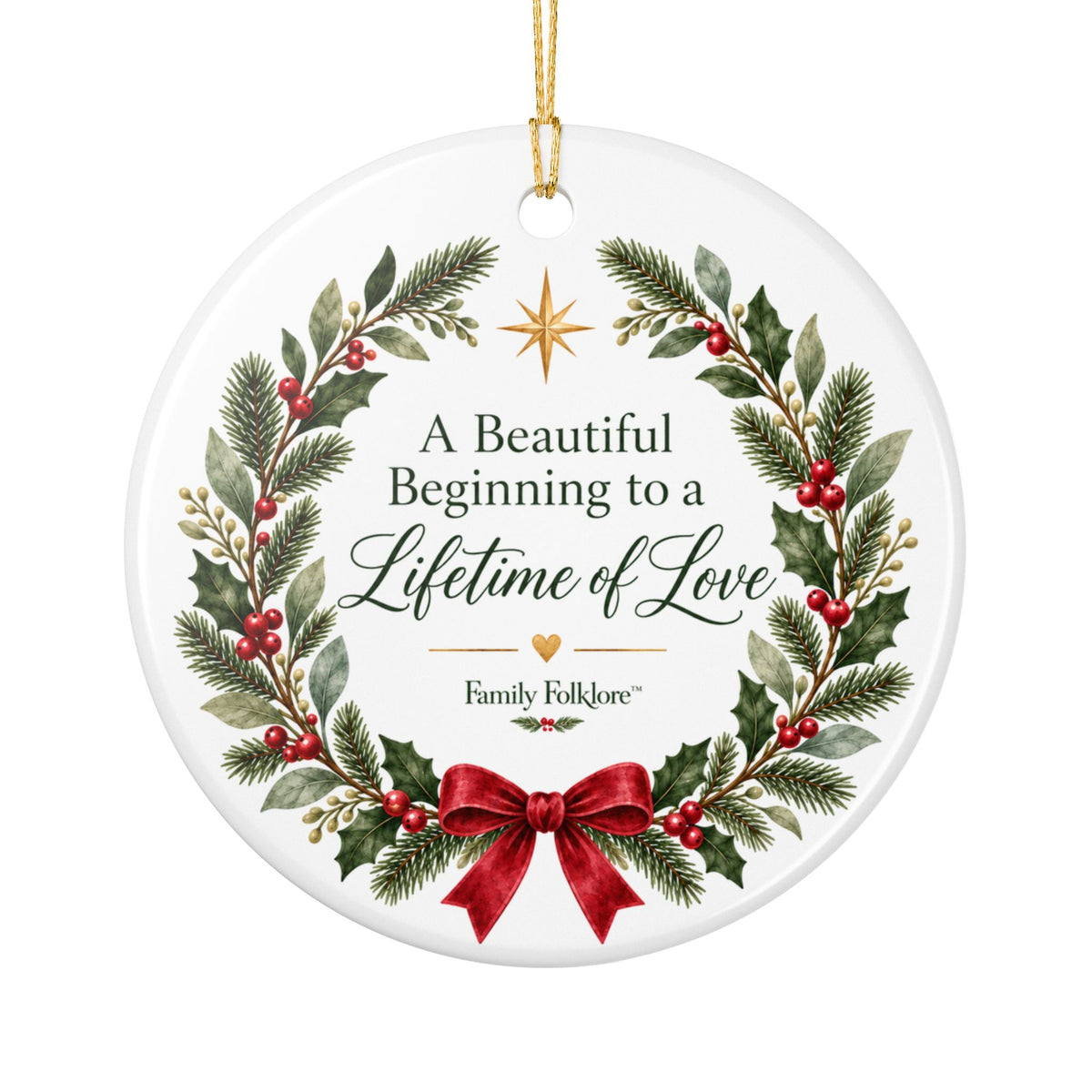 Personalized Our First Christmas Married Ornament, Custom Names & Year, Newlywed Wreath Keepsake, Wedding Gift for Couples