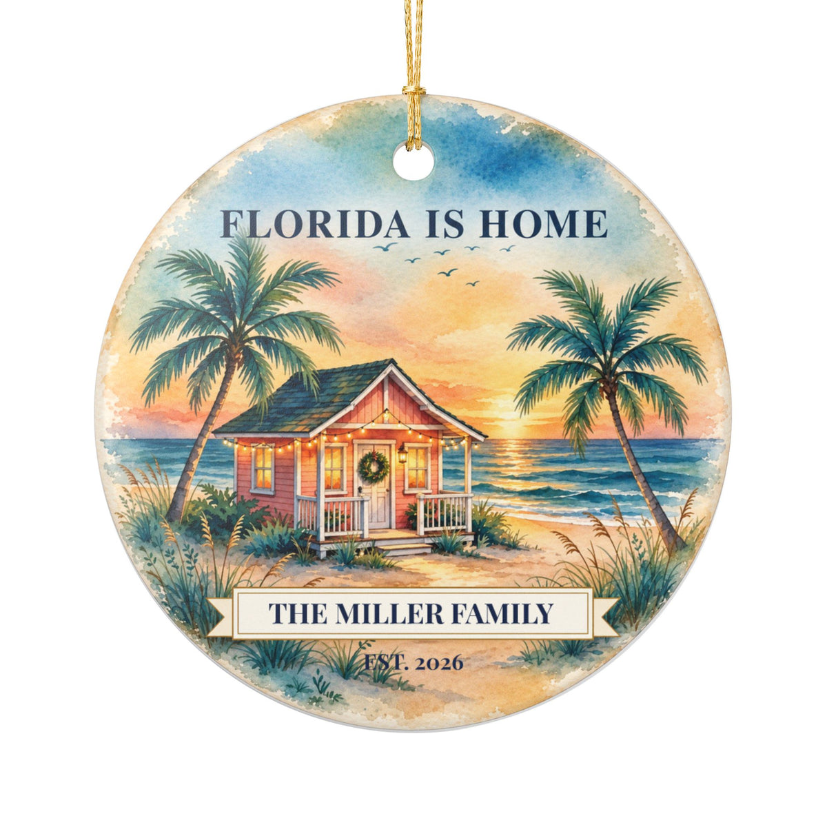 Personalized Florida Is Home Christmas Ornament, Custom Family Name & Year, Beach Cottage Keepsake, New Home Florida Gift