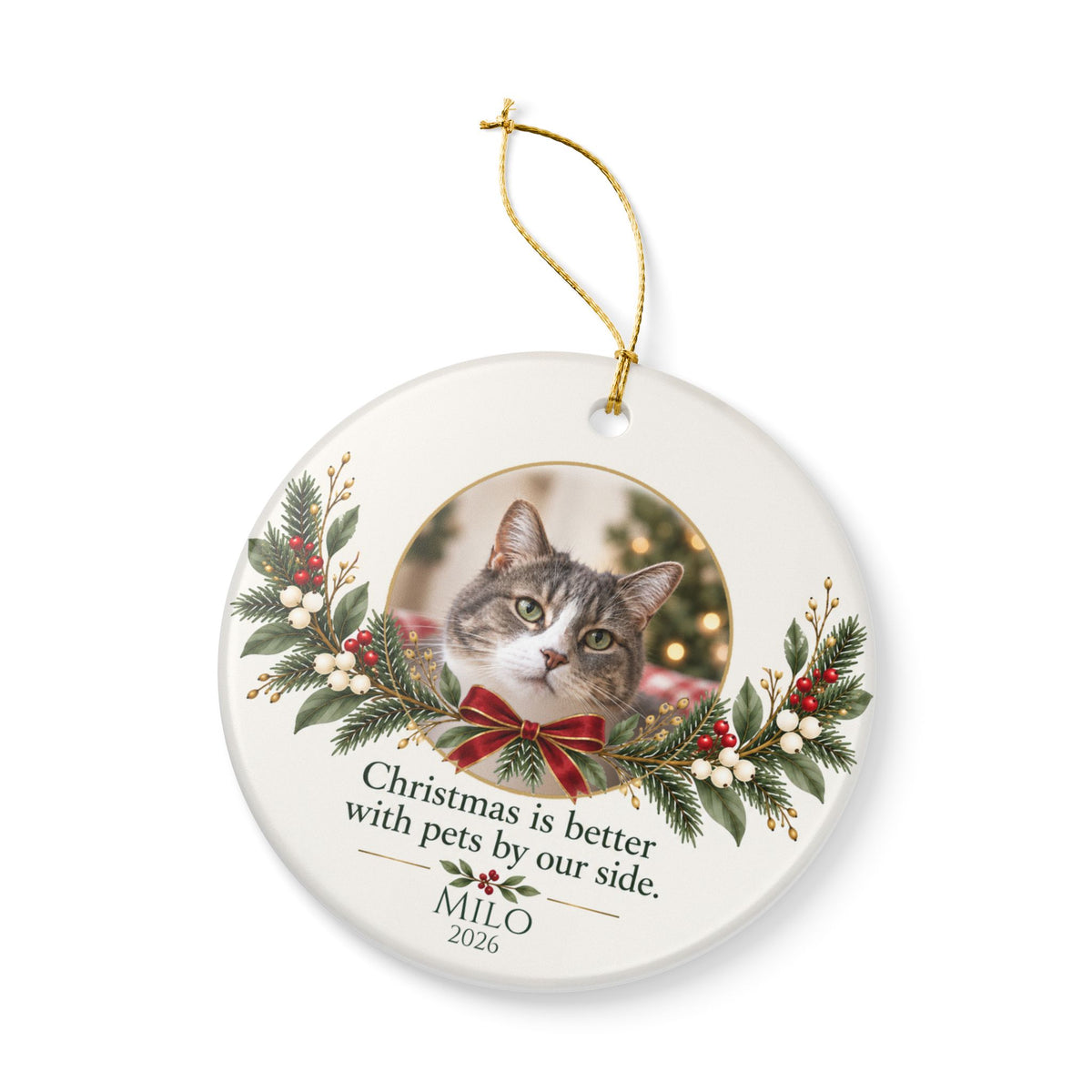 Personalized Pet Photo Christmas Ornament — Name & Year