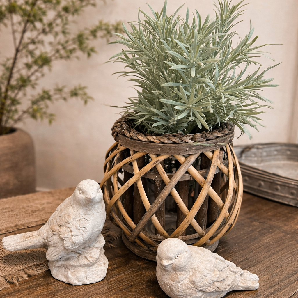 Woven Willow Lantern with Glass Hurricane