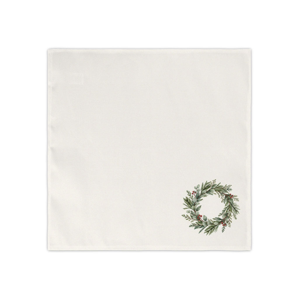 Christmas Wreath Napkins, Set of 4, Ivory and Green Holiday Table Decor, 18 × 18 Inches