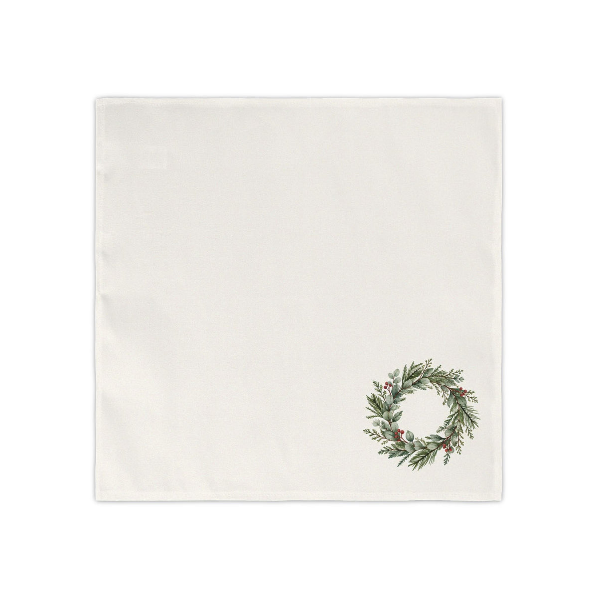 Christmas Wreath Napkins, Set of 4, Ivory and Green Holiday Table Decor, 18 × 18 Inches