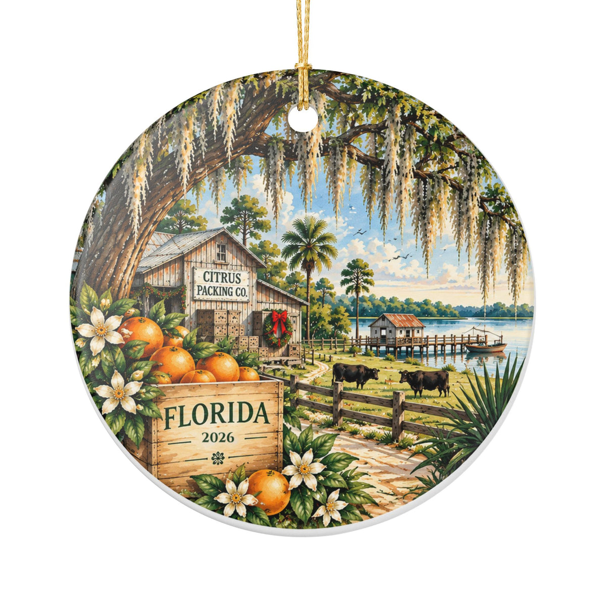 Personalized Old Florida Citrus Christmas Ornament, Custom Year, Orange Grove & Spanish Moss Keepsake by Family Folklore™
