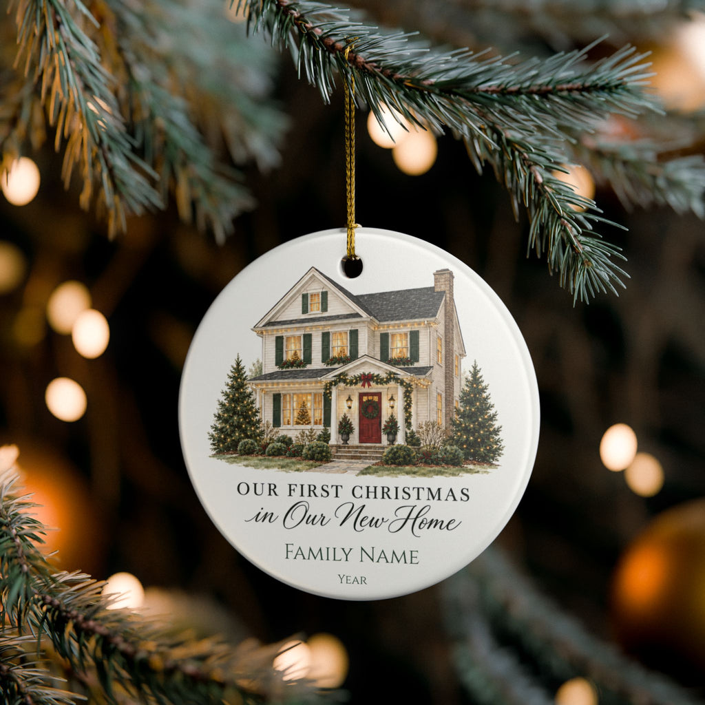 Personalized First Christmas in Our New Home Ornament — Family Name & Year