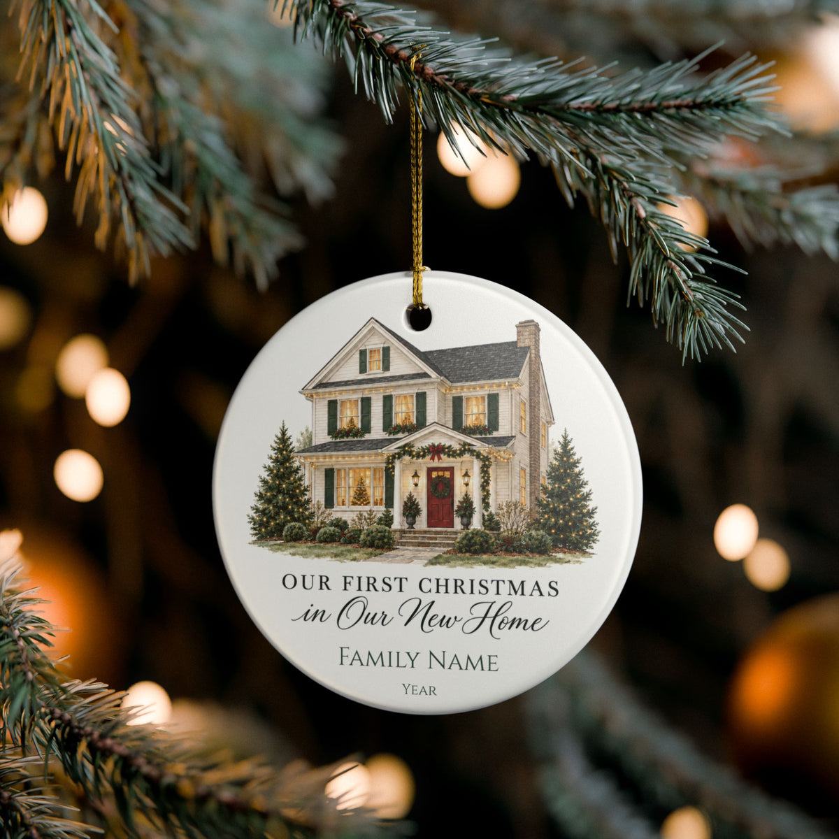 Personalized First Christmas in Our New Home Ornament — Family Name & Year
