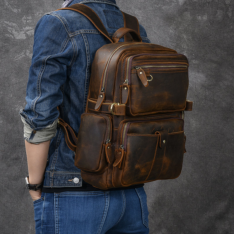 Vintage Crazy Horse Leather Travel Backpack