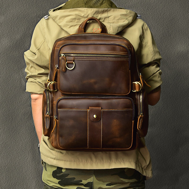 Vintage Crazy Horse Leather Travel Backpack