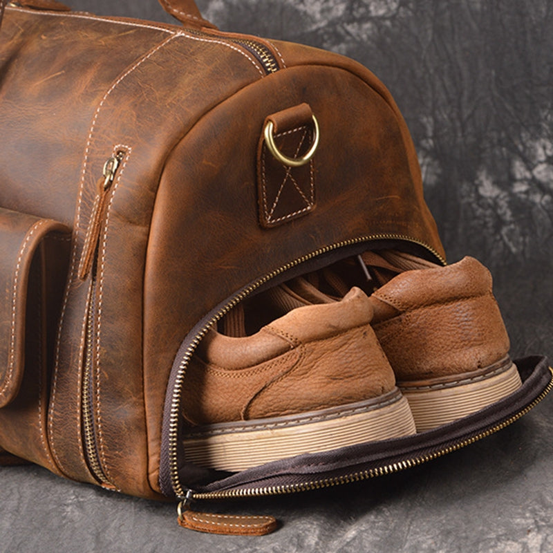 Full-Grain Leather Weekender Duffle Bag