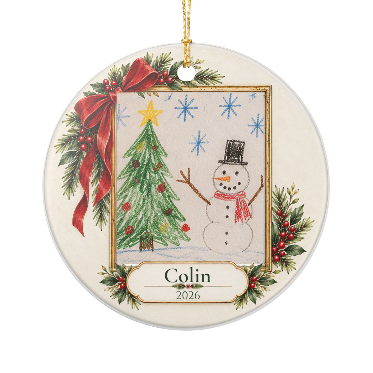 Personalized Kids Artwork or Photo Christmas Ornament – Name & Year Keepsake