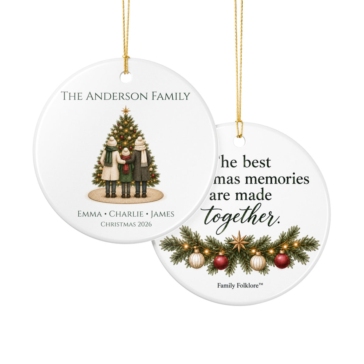 Personalized Family of 3 Christmas Ornament — Names & Year