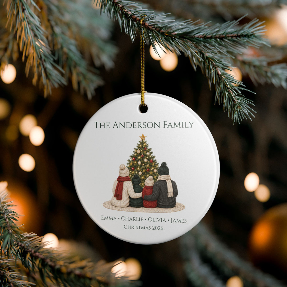 Personalized Family of 4 Christmas Ornament — Names & Year