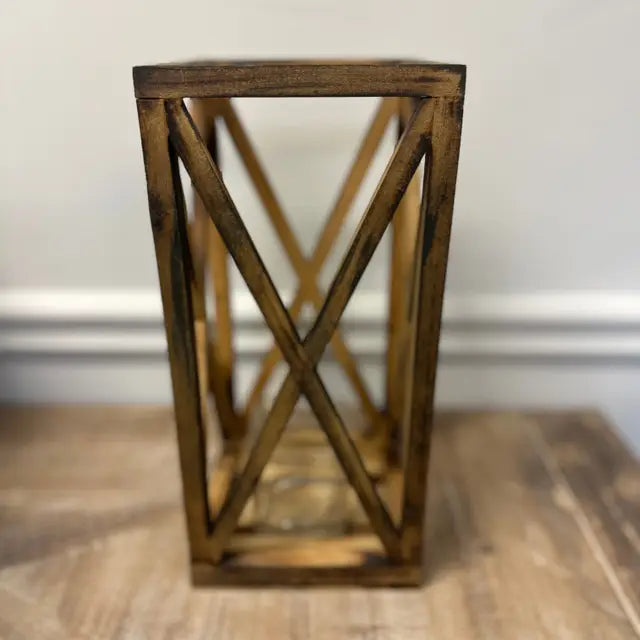 Wooden Lanterns with Glass Votives — Set of 2