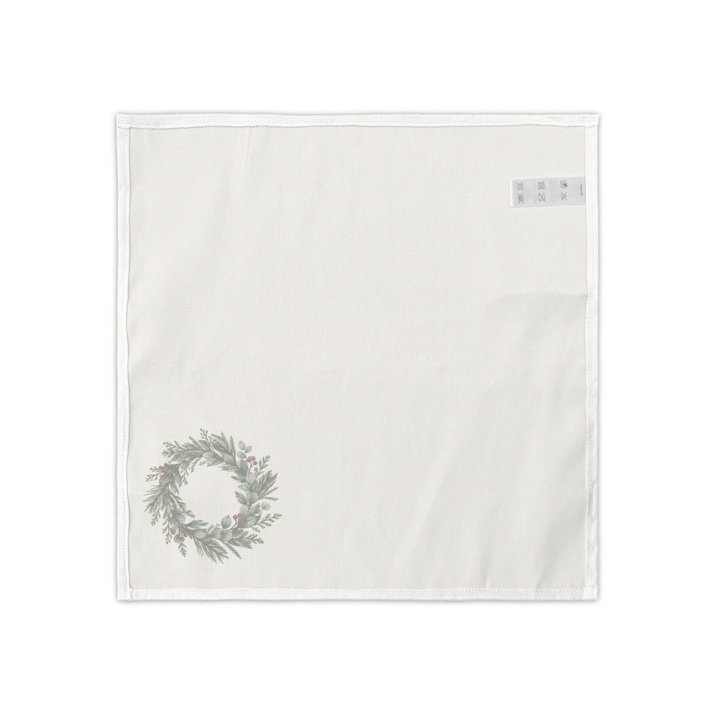 Christmas Wreath Napkins, Set of 4, Ivory and Green Holiday Table Decor, 18 × 18 Inches