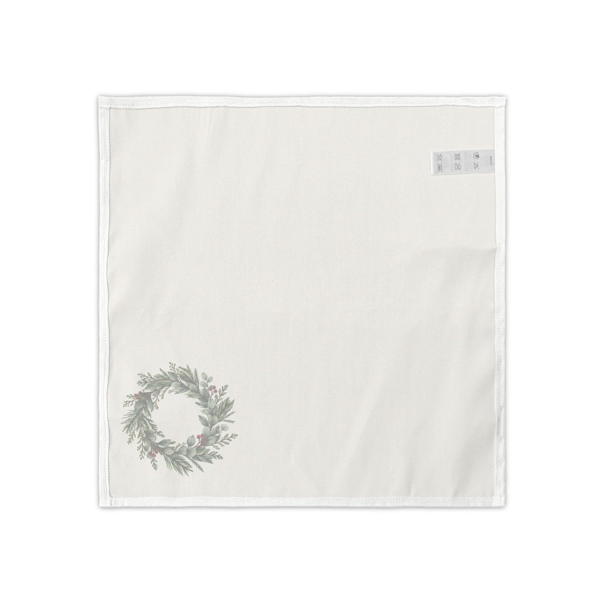 Christmas Wreath Napkins, Set of 4, Ivory and Green Holiday Table Decor, 18 × 18 Inches