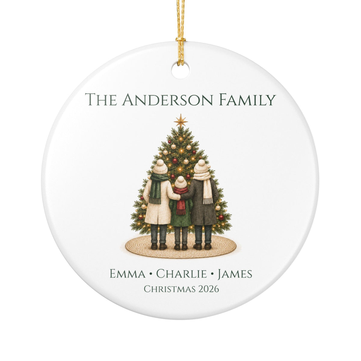 Personalized Family of 3 Christmas Ornament — Names & Year