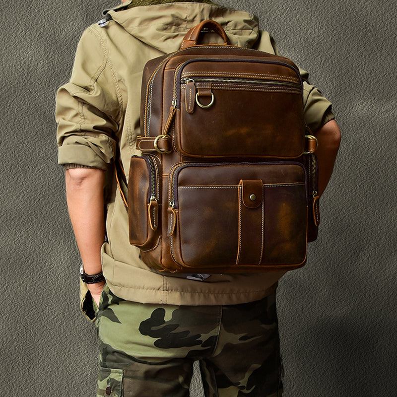 Vintage Crazy Horse Leather Travel Backpack