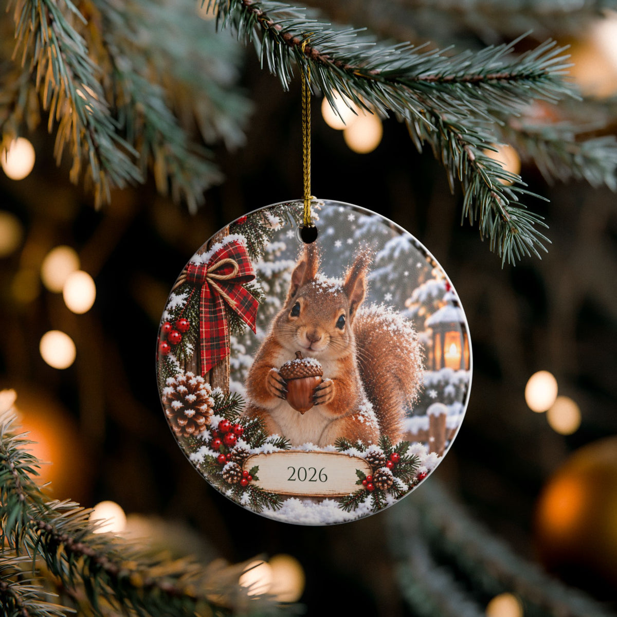 Personalized Squirrel Christmas Ornament — Custom Year