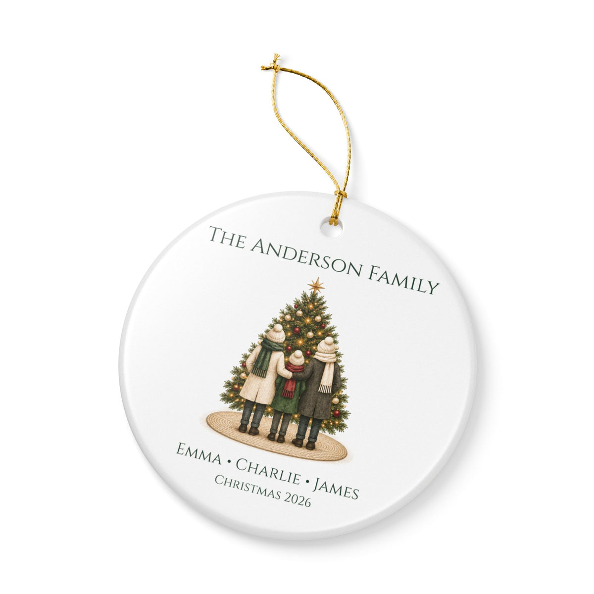 Personalized Family of 3 Christmas Ornament — Names & Year