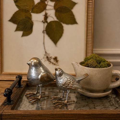 Cast Iron Bird Sculpture — Silver Finish