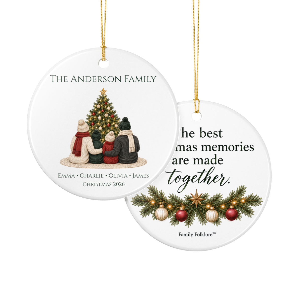 Personalized Family of 4 Christmas Ornament — Names & Year