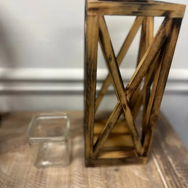 Wooden Lanterns with Glass Votives — Set of 2
