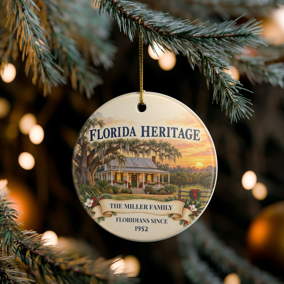 Personalized Florida Heritage Christmas Ornament, Custom Family Name & Year, Floridians Since Keepsake, Old Florida Family Gift
