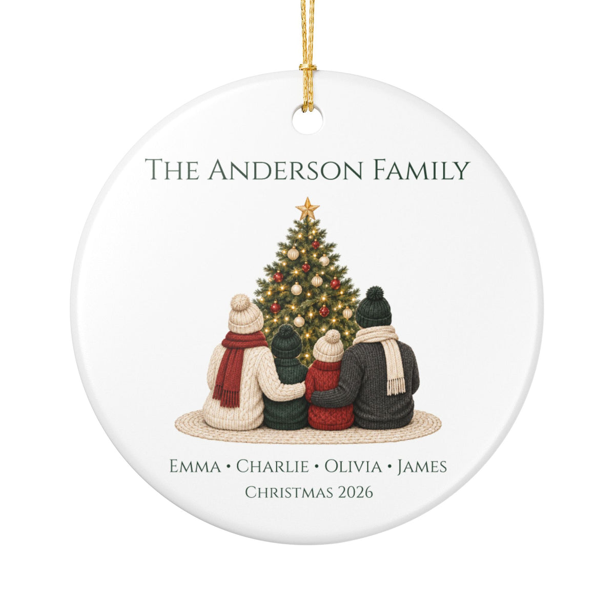 Personalized Family of 4 Christmas Ornament — Names & Year