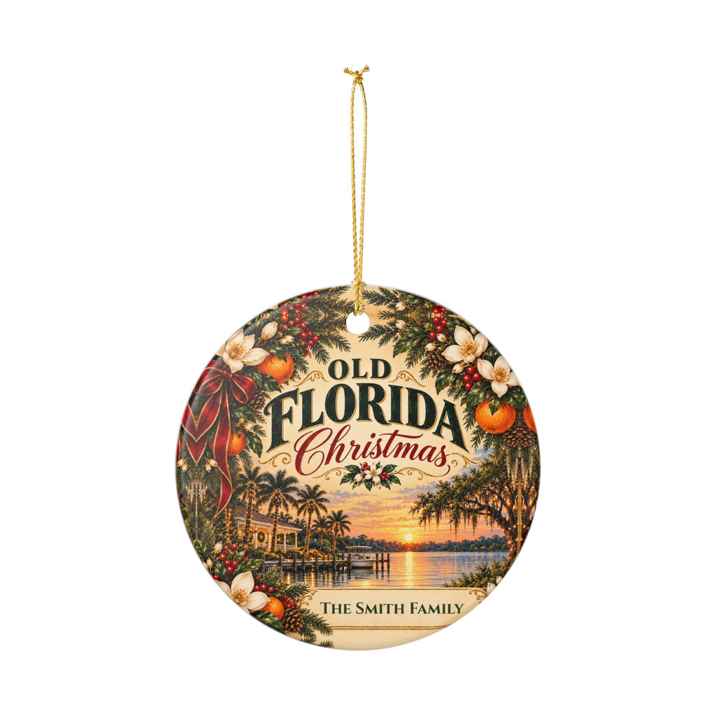Personalized Old Florida Christmas Ornament, Custom Family Name or Year, Florida Christmas Keepsake, Palm Tree Coastal Gift