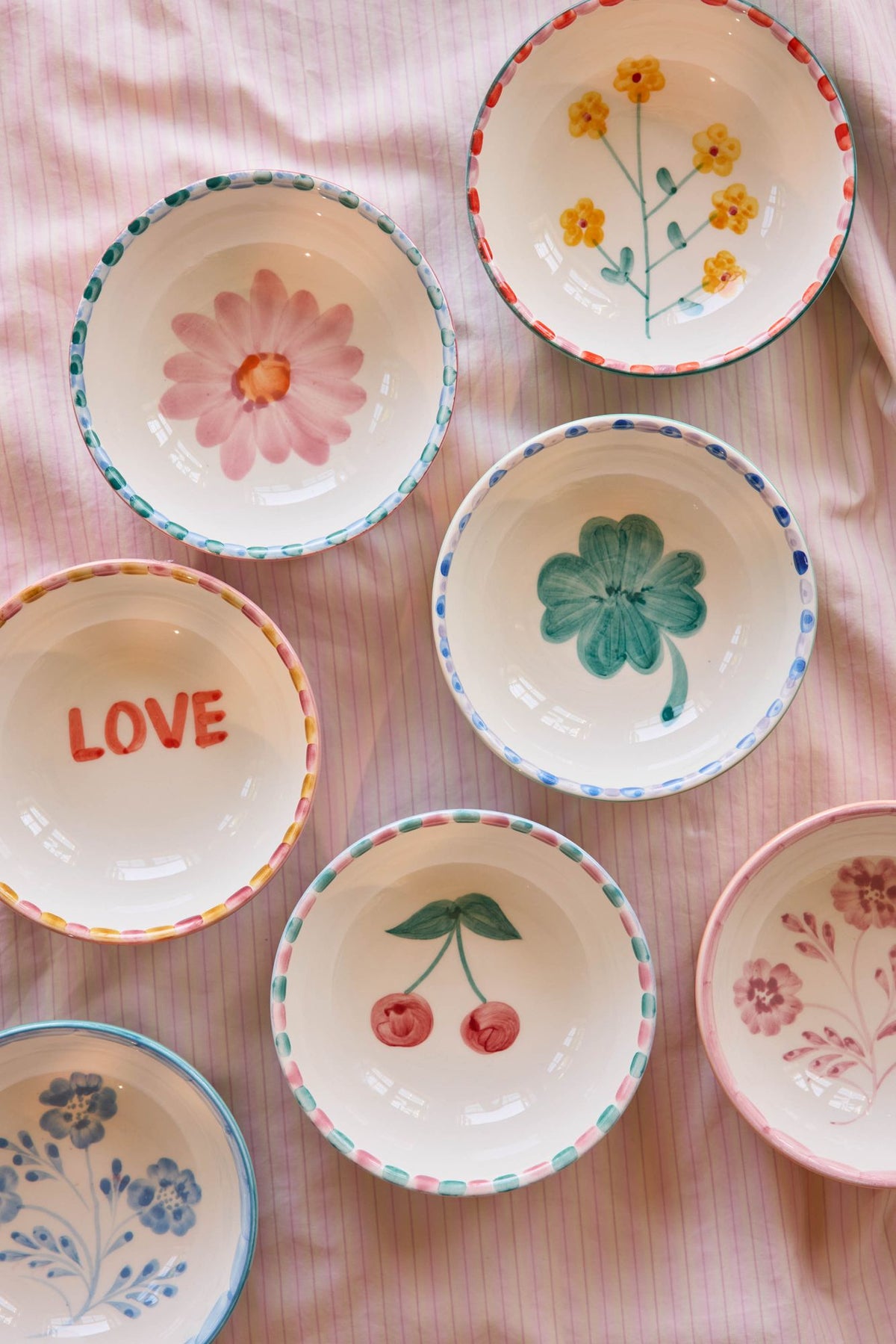 Hand-Painted Jade & Yellow Floral Ceramic Bowl — 11.8 oz