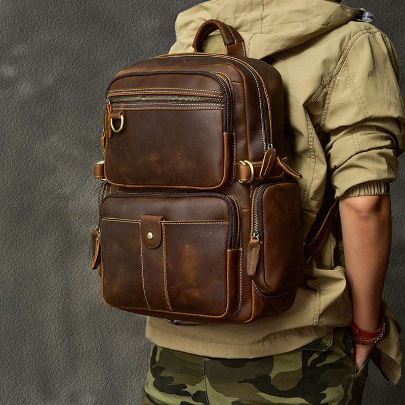 Vintage Crazy Horse Leather Travel Backpack