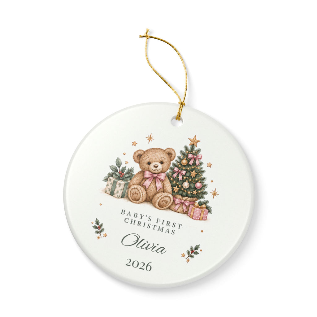 Personalized Baby Girl’s First Christmas Ornament — Pink Teddy Bear